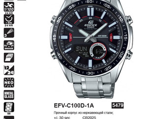 EFV-C100D-1A стальные часы с двойной индикацией.
